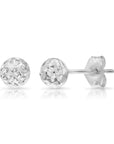 14K White Gold Sparkle Ball Stud Earrings, Hand Engraved Diamond-Cuts