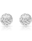 14K White Gold Sparkle Ball Stud Earrings, Hand Engraved Diamond-Cuts