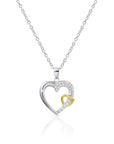 CZ Heart Charm Necklace, Gold-tone, Adjustable in Sterling Silver