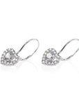 CZ Heart Earrings with Dangle Drop Design in Sterling Silver
