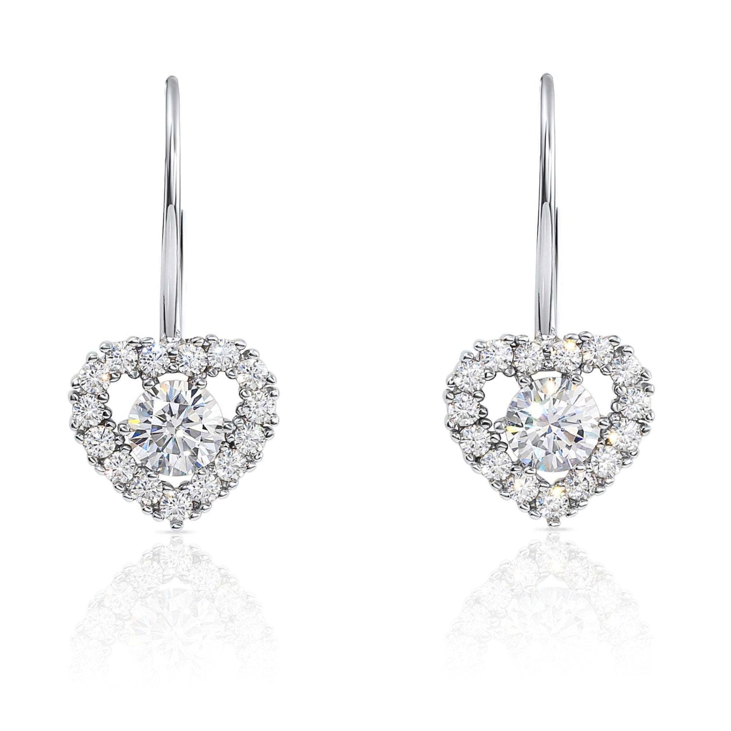 Heart Earrings in Sterling Silver, Dangle Drop Design