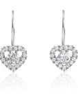CZ Heart Earrings with Dangle Drop Design in Sterling Silver