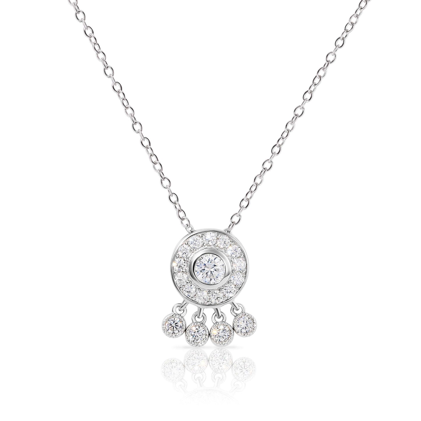 Round Halo Necklace in Sterling Silver, Solitaire Boho Hippie Design
