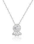 CZ Round Solitaire and Halo Necklace with Boho Hippie Design in Sterling Silver