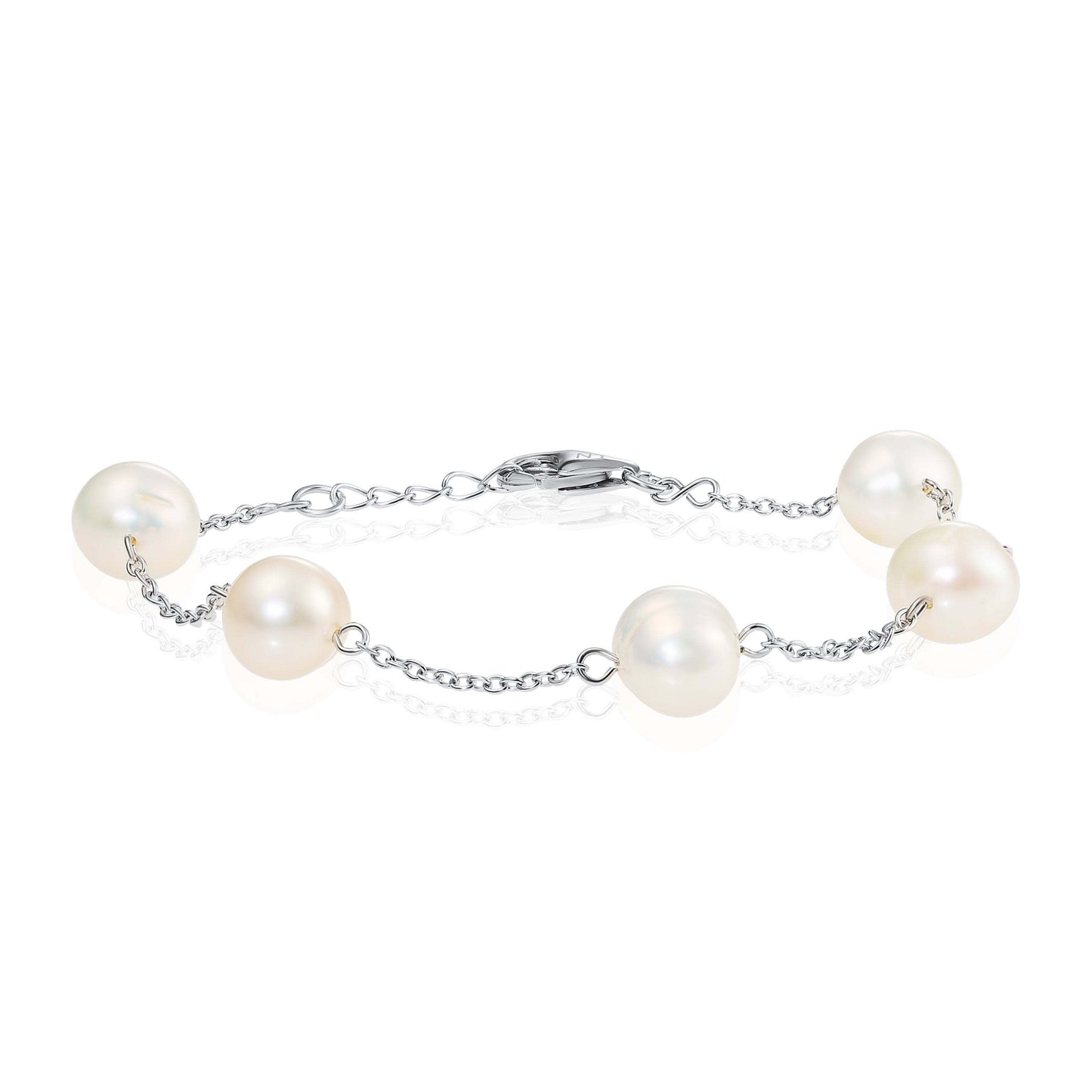 Pearl Bracelet in Sterling Silver, White Freshwater Cultured Pearls, Adjustable Size