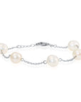 Pearl Bracelet in , White Freshwater Cultured Pearls, Adjustable Size in Sterling Silver