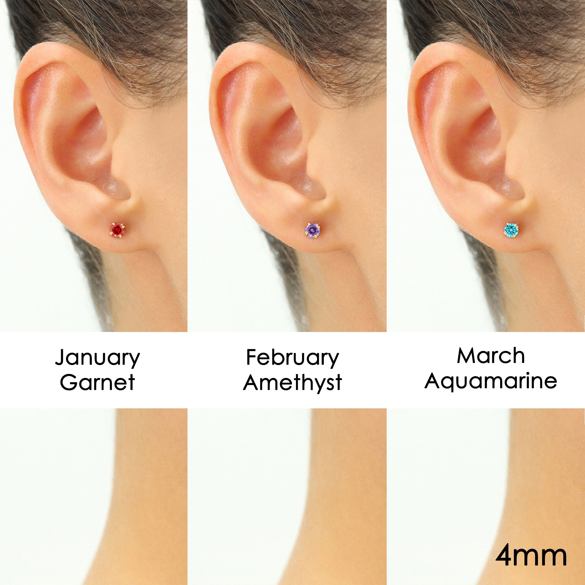 14k Yellow Gold Birthstone Solitaire Stud Earrings, 4mm