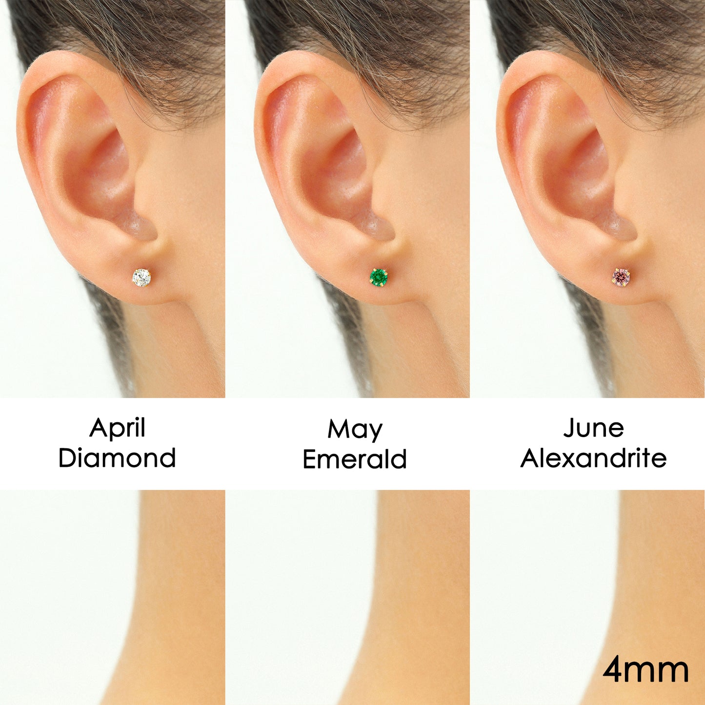 14k Yellow Gold Birthstone Solitaire Stud Earrings, 4mm