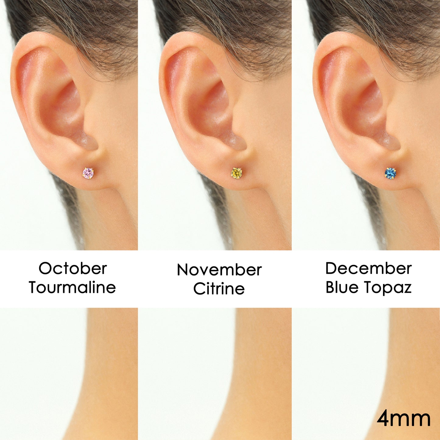 14k Yellow Gold Birthstone Solitaire Stud Earrings, 4mm