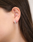 CZ Double Row Huggie Hoop Earrings in Sterling Silver