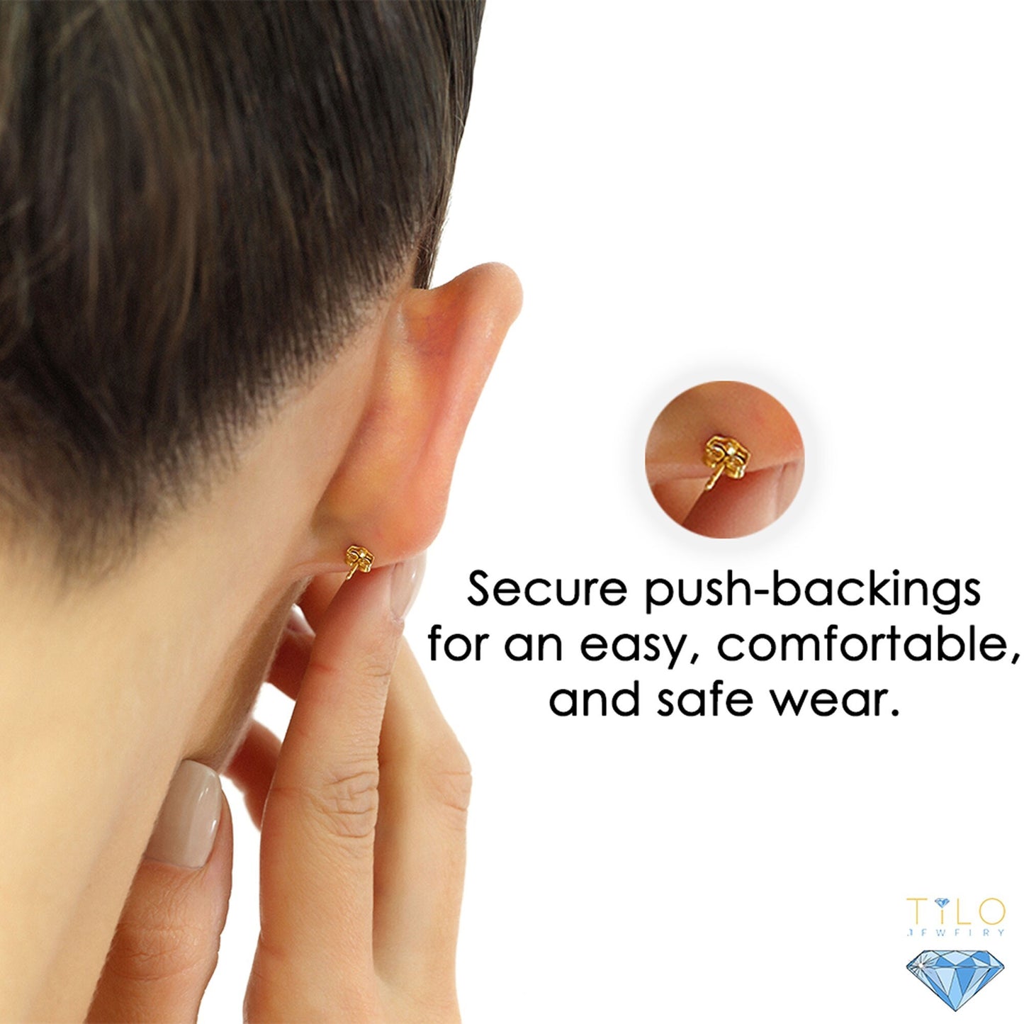Set of 3! 14k Gold Ball Stud Earrings, Pushback (Unisex)