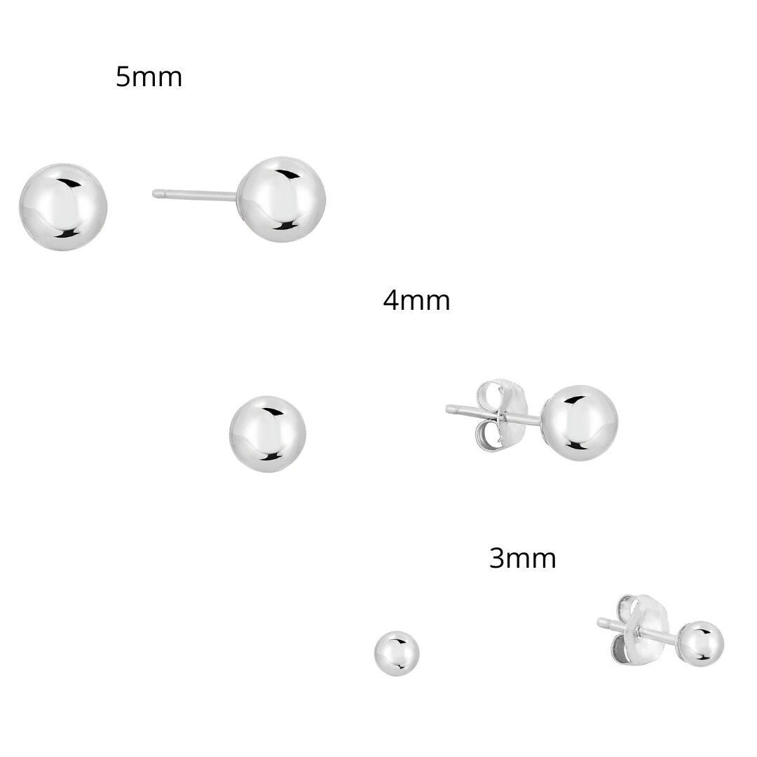 Set of 3! 14k Gold Ball Stud Earrings, Pushback (Unisex)