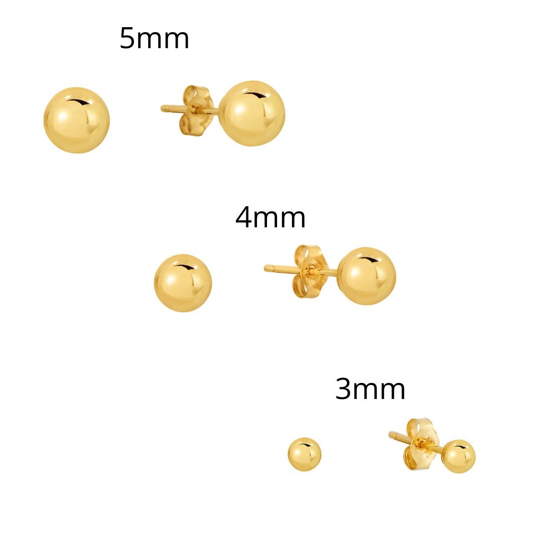 Set of 3! 14k Gold Ball Stud Earrings, Pushback (Unisex)