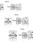 Bundle SET OF 3! 14K Solid Gold Earrings, Square CZ Studs Sizes 3mm, 4mm, 5mm, With Pushbacks