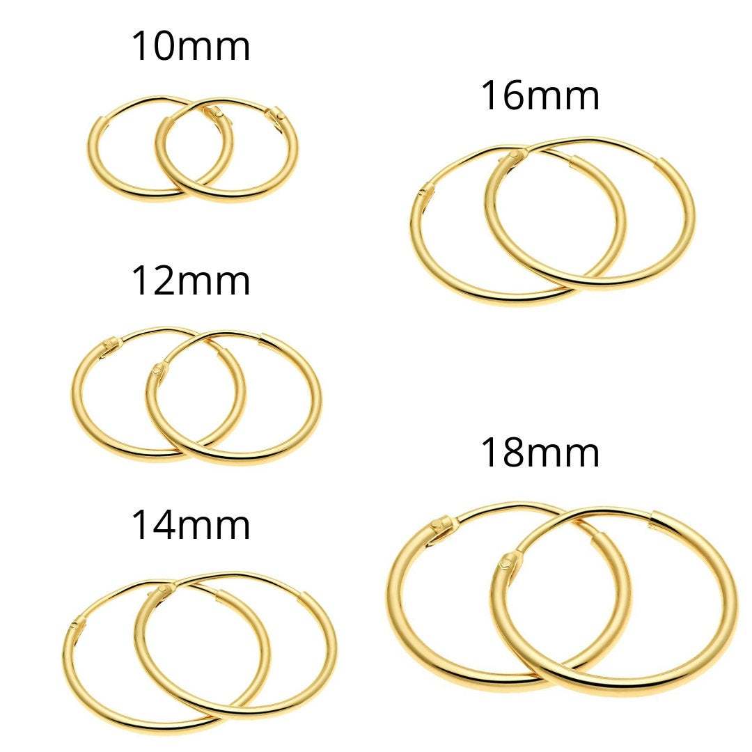 Single 14k Yellow Gold Endless Hoop Earring (1mm) (12mm)