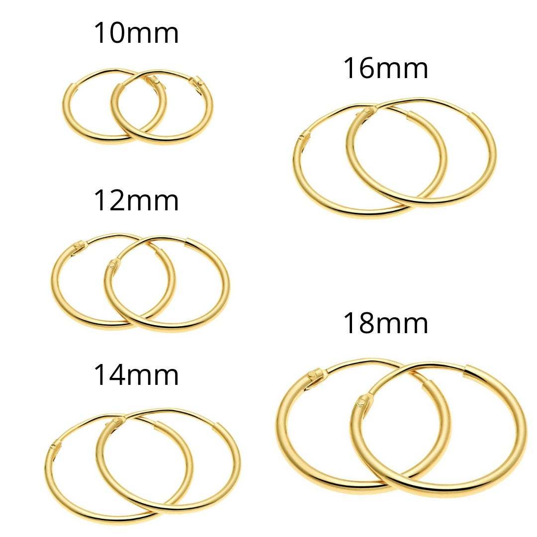 Mens Gold Hoop Earrings 925 Sterling Silver 12mm Mens Hoop 