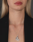 CZ Double Dangling Heart Charm Necklace in Sterling Silver