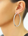 Sterling Silver Classic Round Chunky Hoop Earrings, 3mm