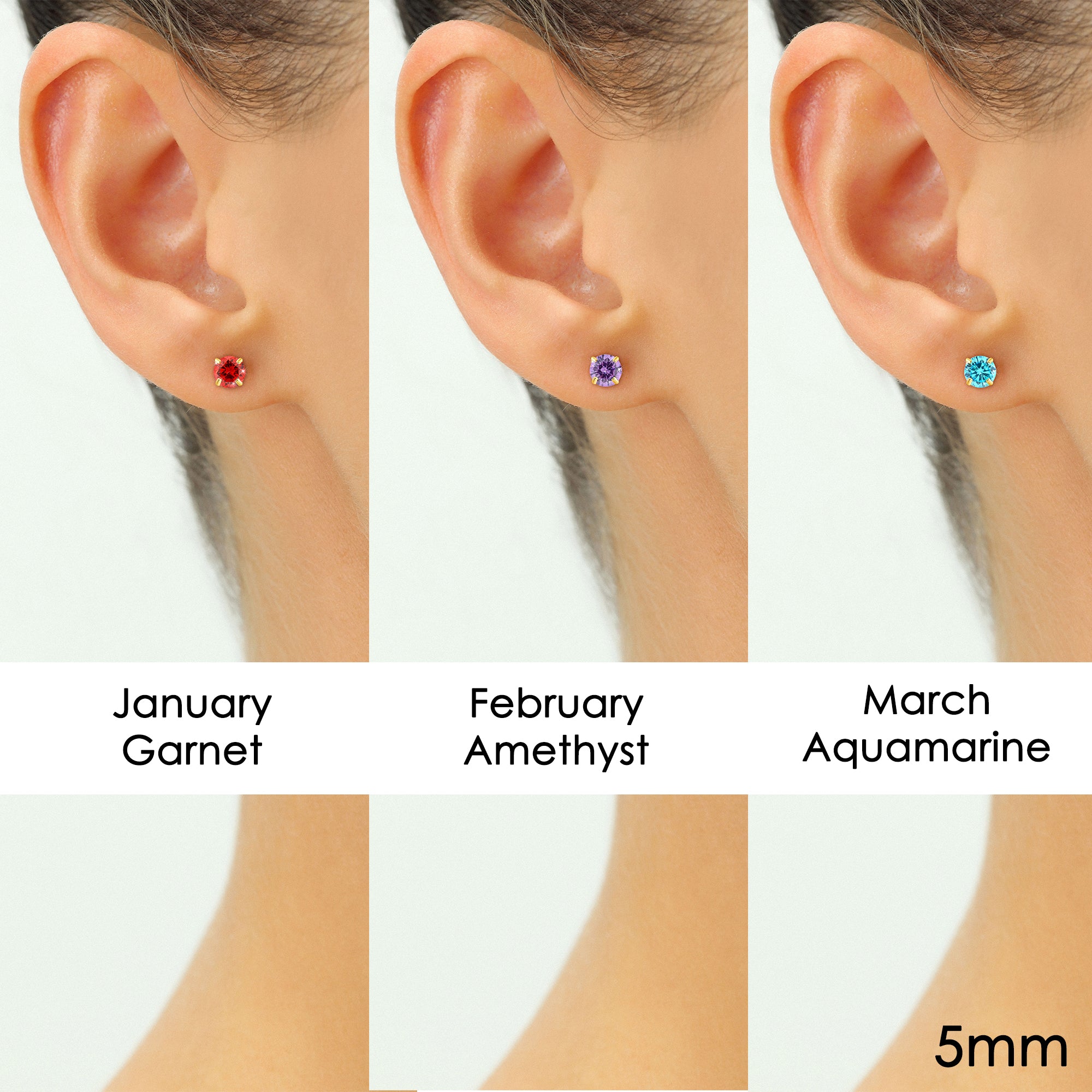 10k Yellow Gold Birthstone Stud Earrings with Pushbacks, 5mm, Available in 13 Colors