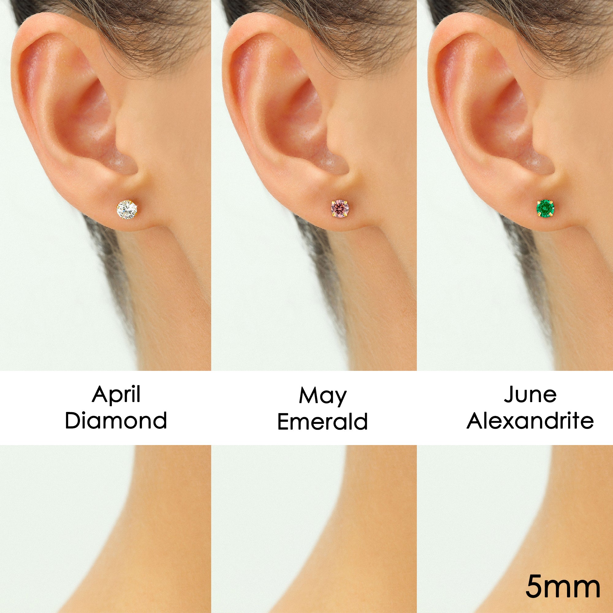 10k Yellow Gold Birthstone Stud Earrings with Pushbacks, 5mm, Available in 13 Colors