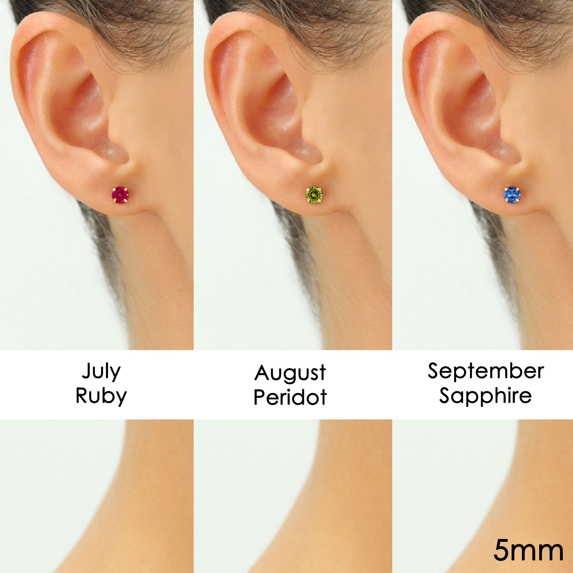 10k Yellow Gold Birthstone Stud Earrings with Pushbacks, 5mm, Available in 13 Colors