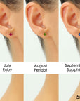 10k Yellow Gold Birthstone Stud Earrings with Pushbacks, 5mm, Available in 13 Colors