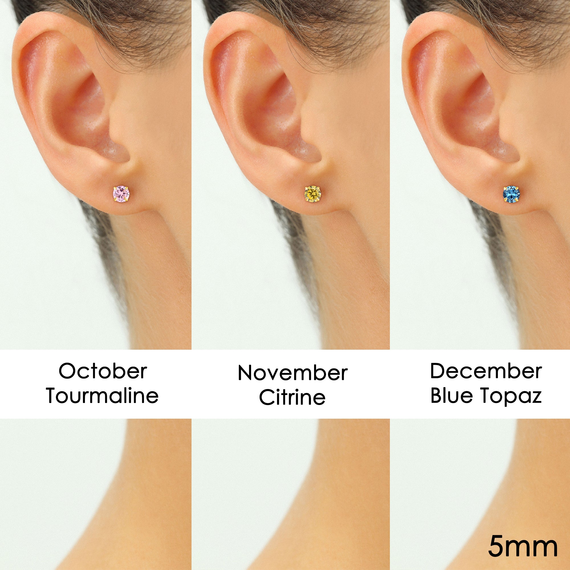 10k Yellow Gold Birthstone Stud Earrings with Pushbacks, 5mm, Available in 13 Colors