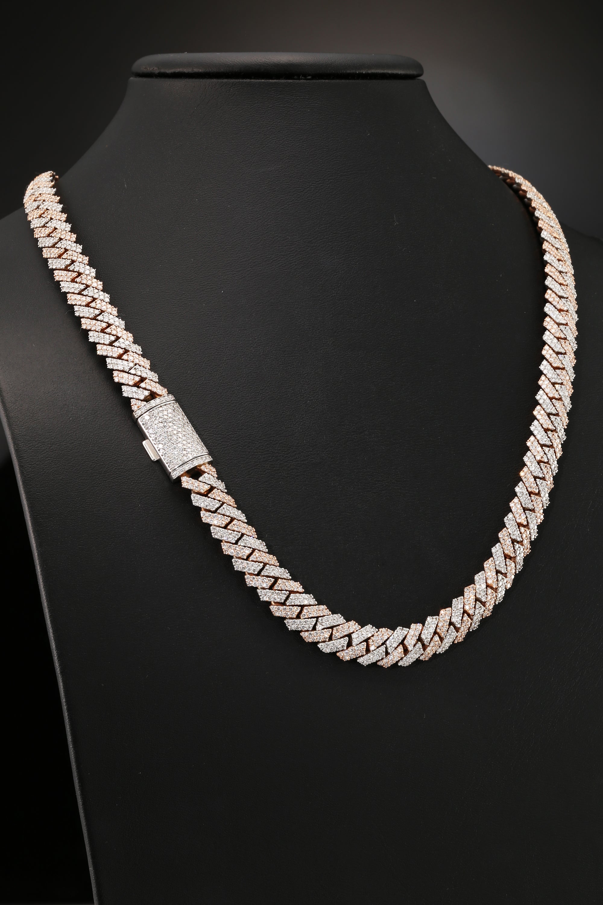 14K White and Rose Gold Two Tone Diamond Miami Cuban Link Chain