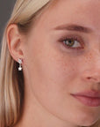 CZ Double Star Dangle Stud Earrings in Sterling Silver