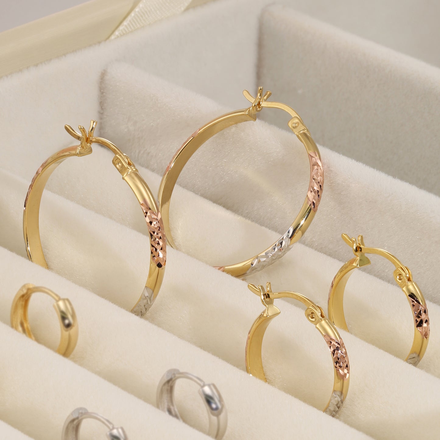 Tricolor Hoop Earrings - Sterling Silver Round Hoops