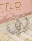 Bamboo Texture Round Hoop Earrings in Sterling Silver