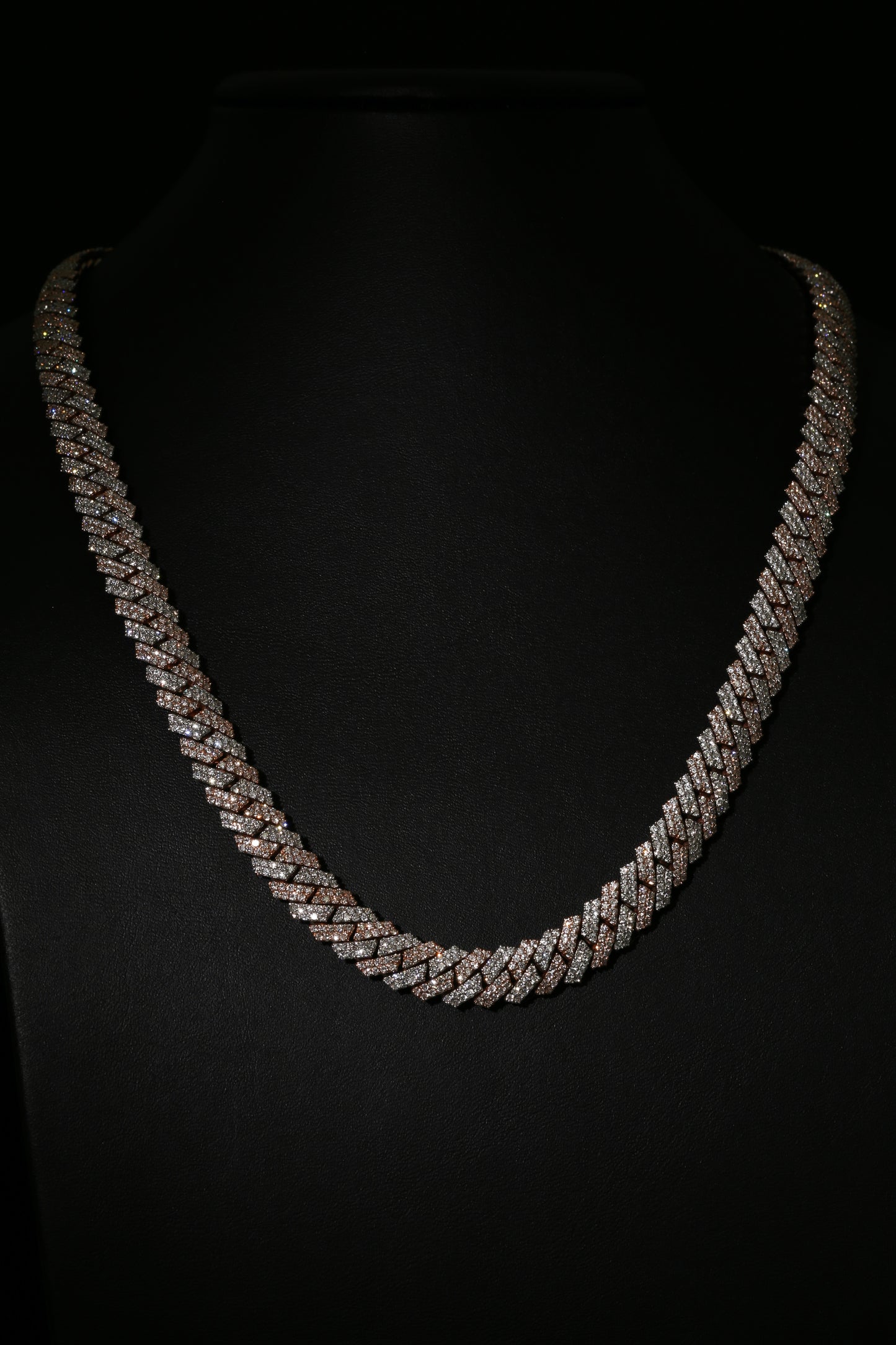 14K White and Rose Gold Two Tone Diamond Miami Cuban Link Chain Necklace, 22"