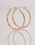 14k Gold X-Pattern Diamond-Cut Hoop Earrings, 1 Inch
