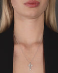 CZ Cross Charm Necklace, 0067 in Sterling Silver