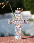 CZ Large Mens Cross Charm Necklace in Sterling Silver