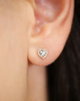 14k Yellow Gold Halo Heart Birthstone Stud Earrings, With Secure Screwbacks, Available in 12 Colors