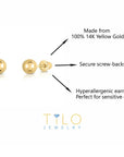 Bundle SET OF 3! 14k Yellow Gold Ball Stud Earrings with Screw Backings, Unisex