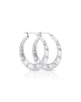 Bamboo Texture Round Hoop Earrings in Sterling Silver