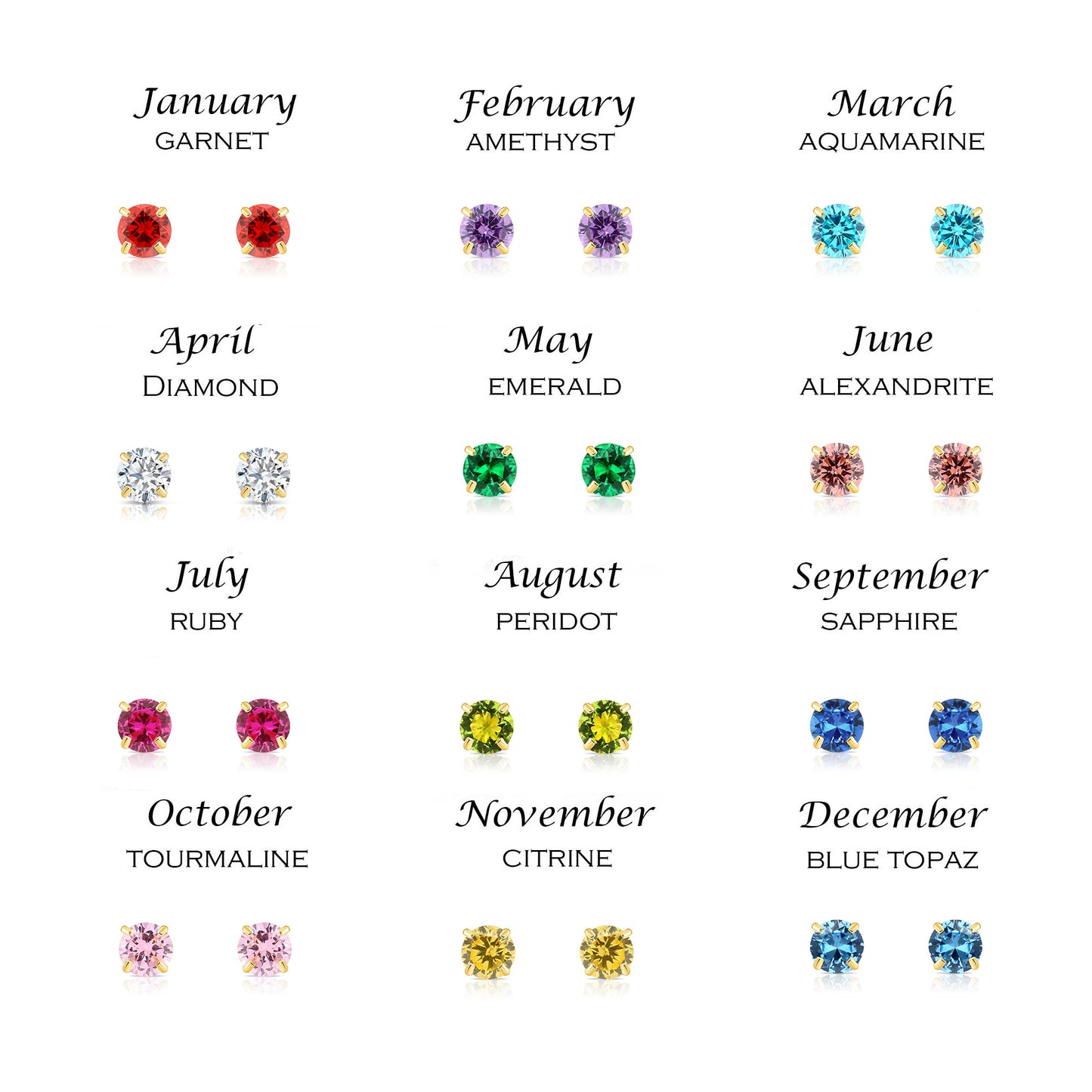 14k Yellow Gold Birthstone Solitaire Stud Earrings, 4mm