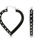 Fancy Glossy Black Diamond-cut Heart Hoop Earrings in Sterling Silver