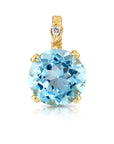 14k Yellow Gold Sky Blue Topaz Gemstone and Diamond Pendant
