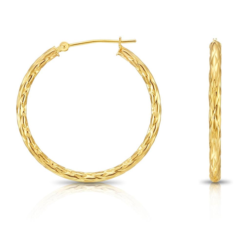14k Yellow Gold Braided Round Hoop Earrings