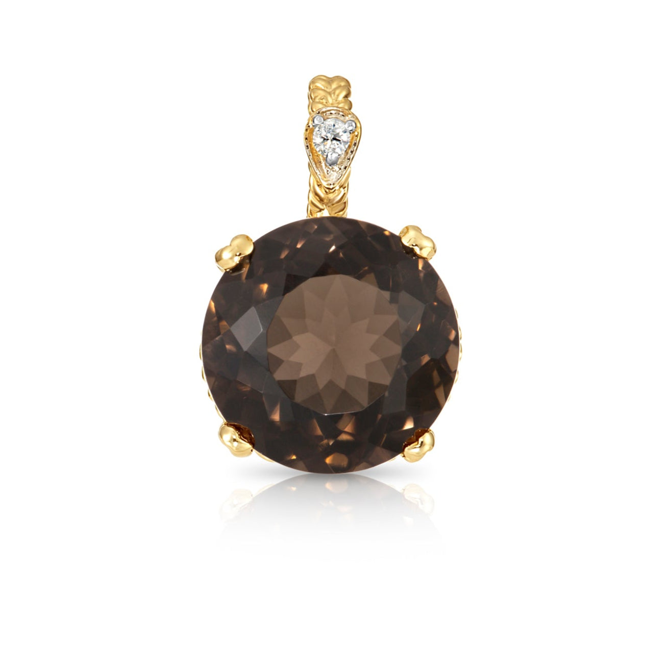 14k Yellow Gold Smoky Quartz Gemstone and Diamond Pendant