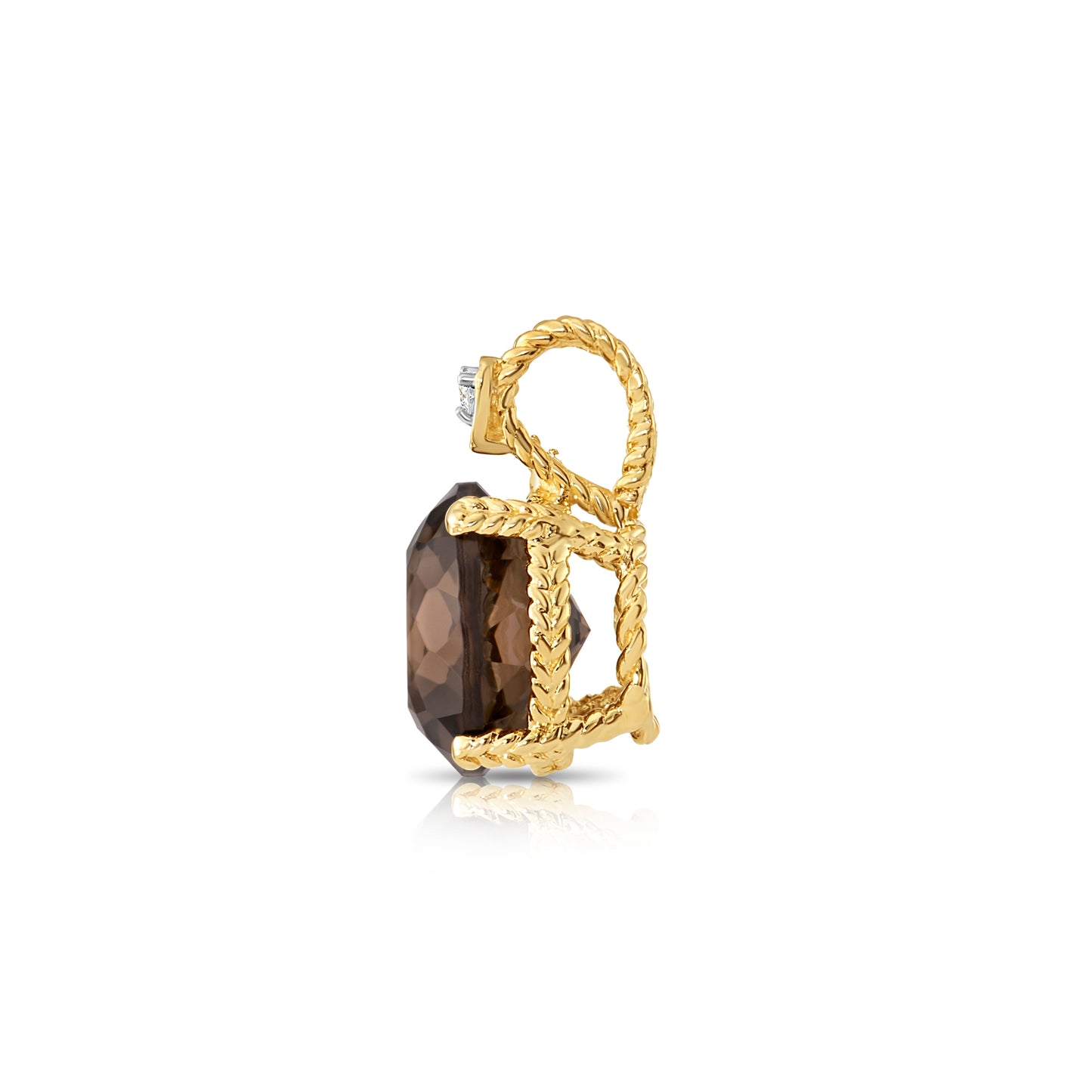 14k Yellow Gold Smoky Quartz Gemstone and Diamond Pendant