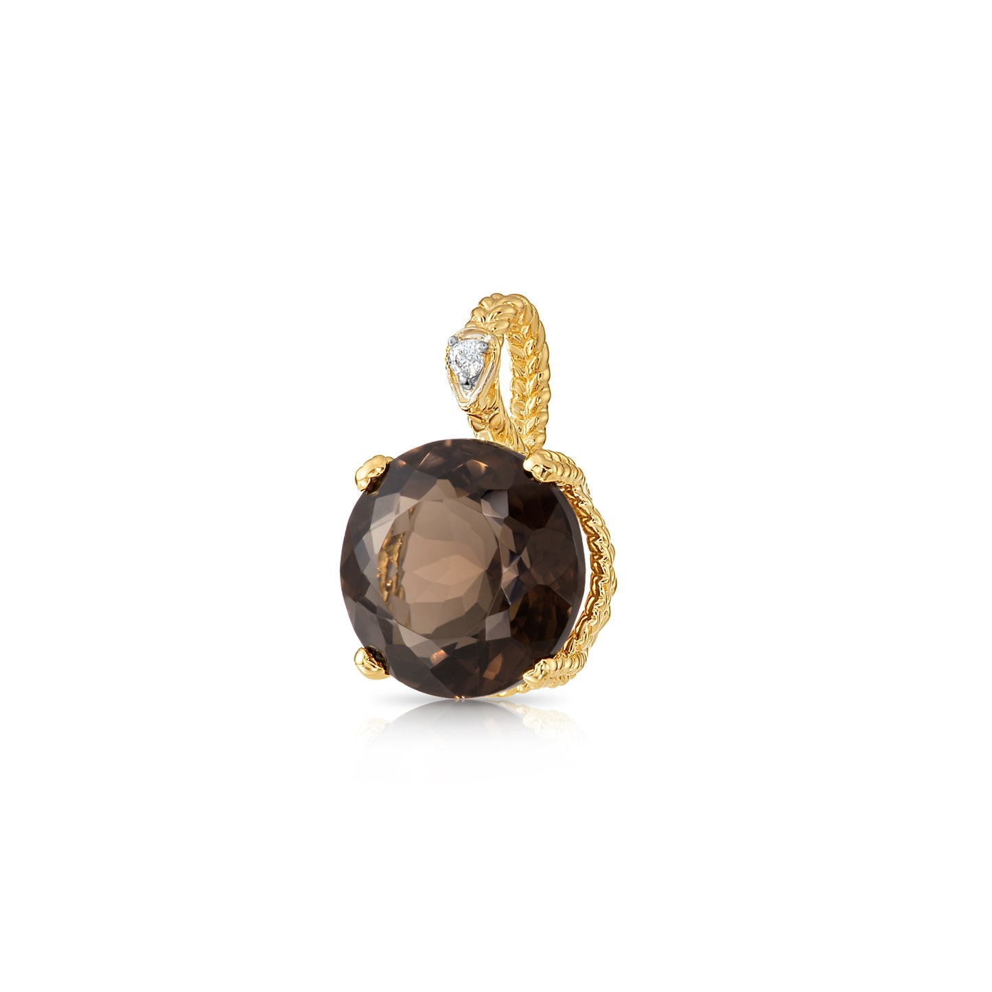 14k Yellow Gold Smoky Quartz Gemstone and Diamond Pendant