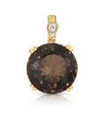 14k Yellow Gold Smoky Quartz Gemstone And Diamond Pendant Necklace