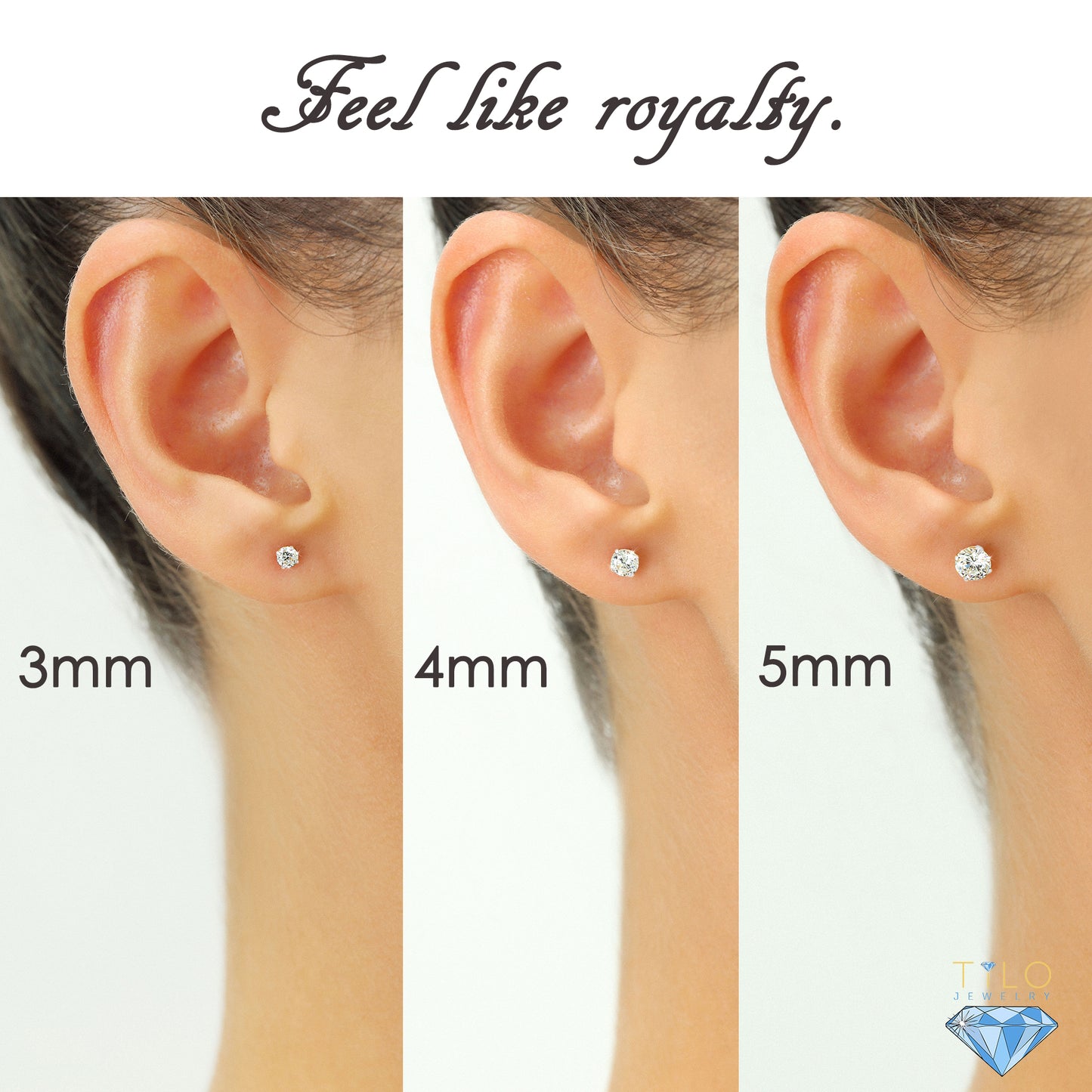 14k White Gold and Cubic Zirconia Stud Earrings, Silicone Pushback