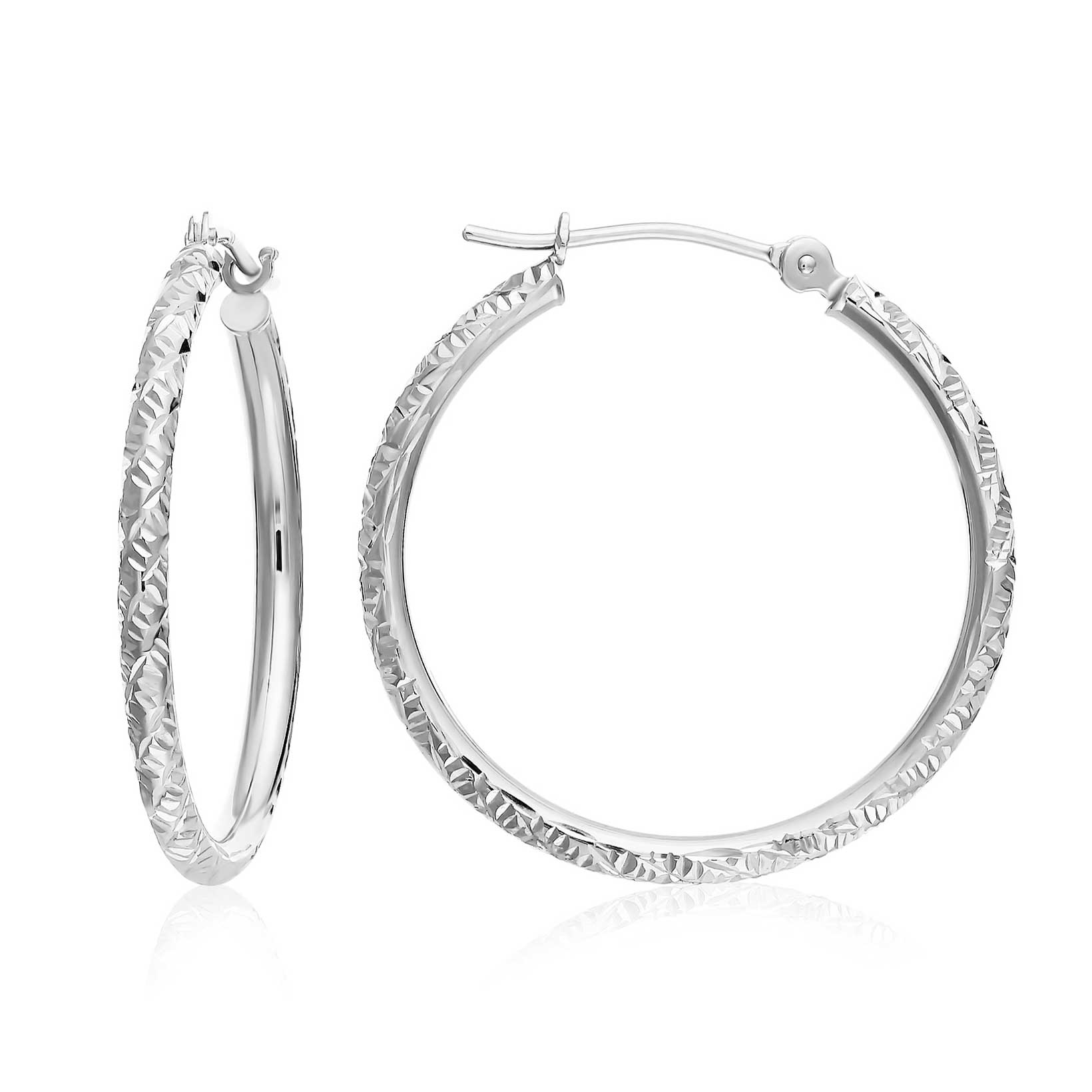 14k Gold Tornado Diamond Cut Hoop Earrings, 25mm (1 Inch)