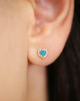 14k Yellow Gold Halo Heart Birthstone Stud Earrings, With Secure Screwbacks, Available in 12 Colors