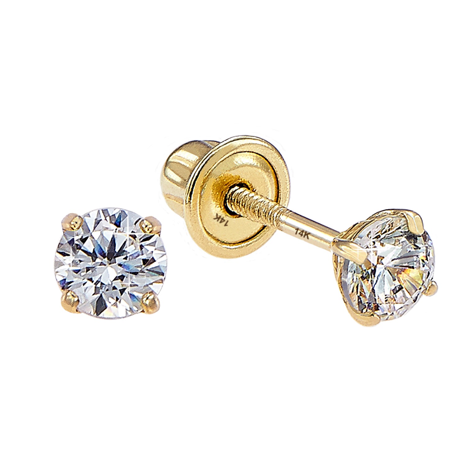 Bundle Set of 3! 14K Gold Classic Solitaire Stud Earrings, Screw-Back 6mm 7mm 8mm / 14K White Gold